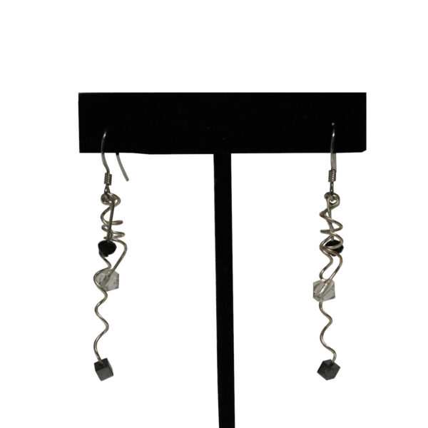 Earrings with Two Black Beads and One Clear Bead
