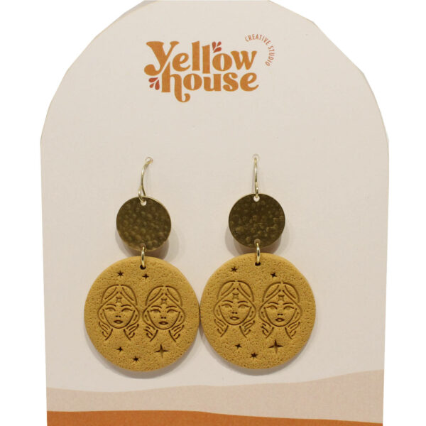 Muted Yellow Circle Earrings with Faces