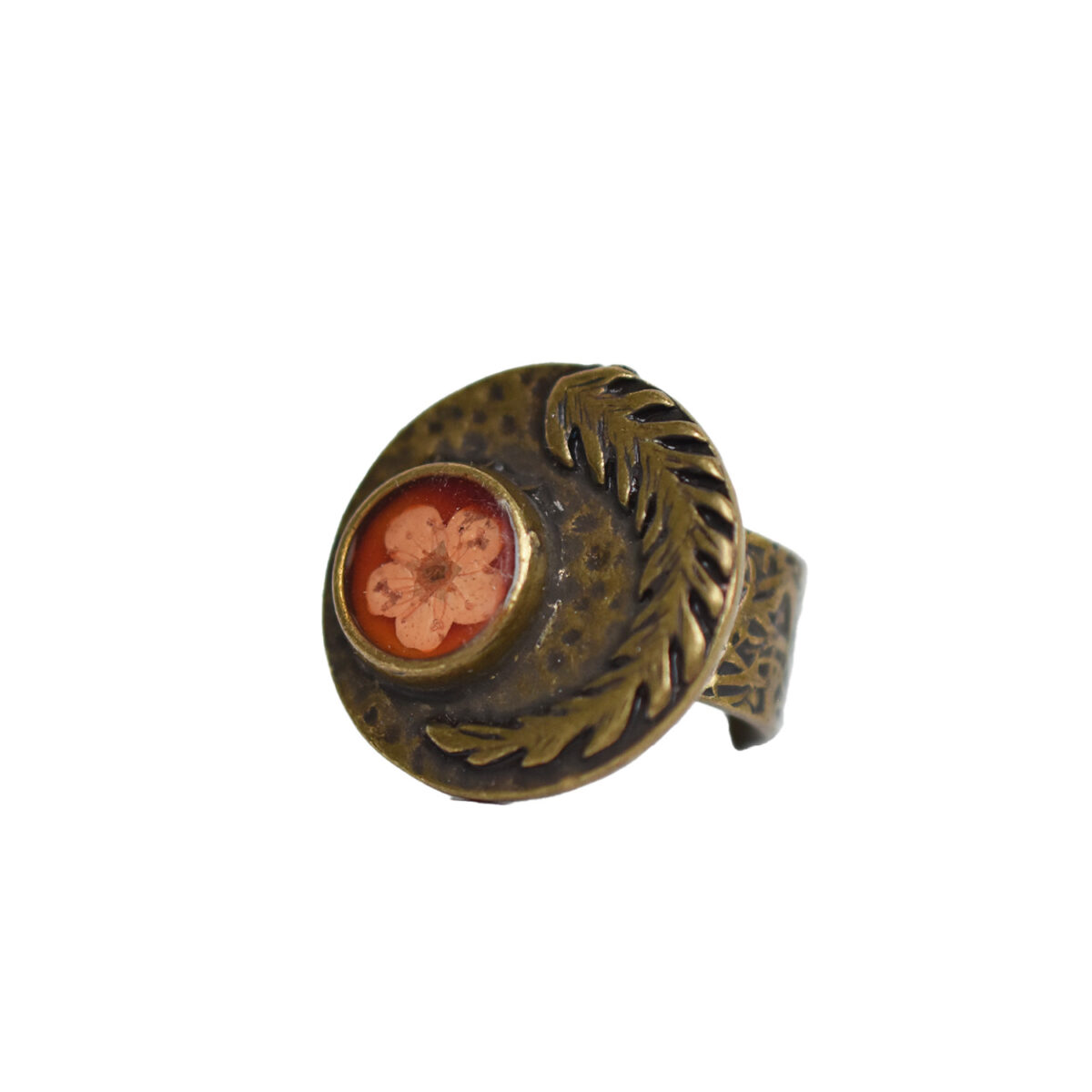 Metal Feather Flower Pressed Ring - Size 8 1/2