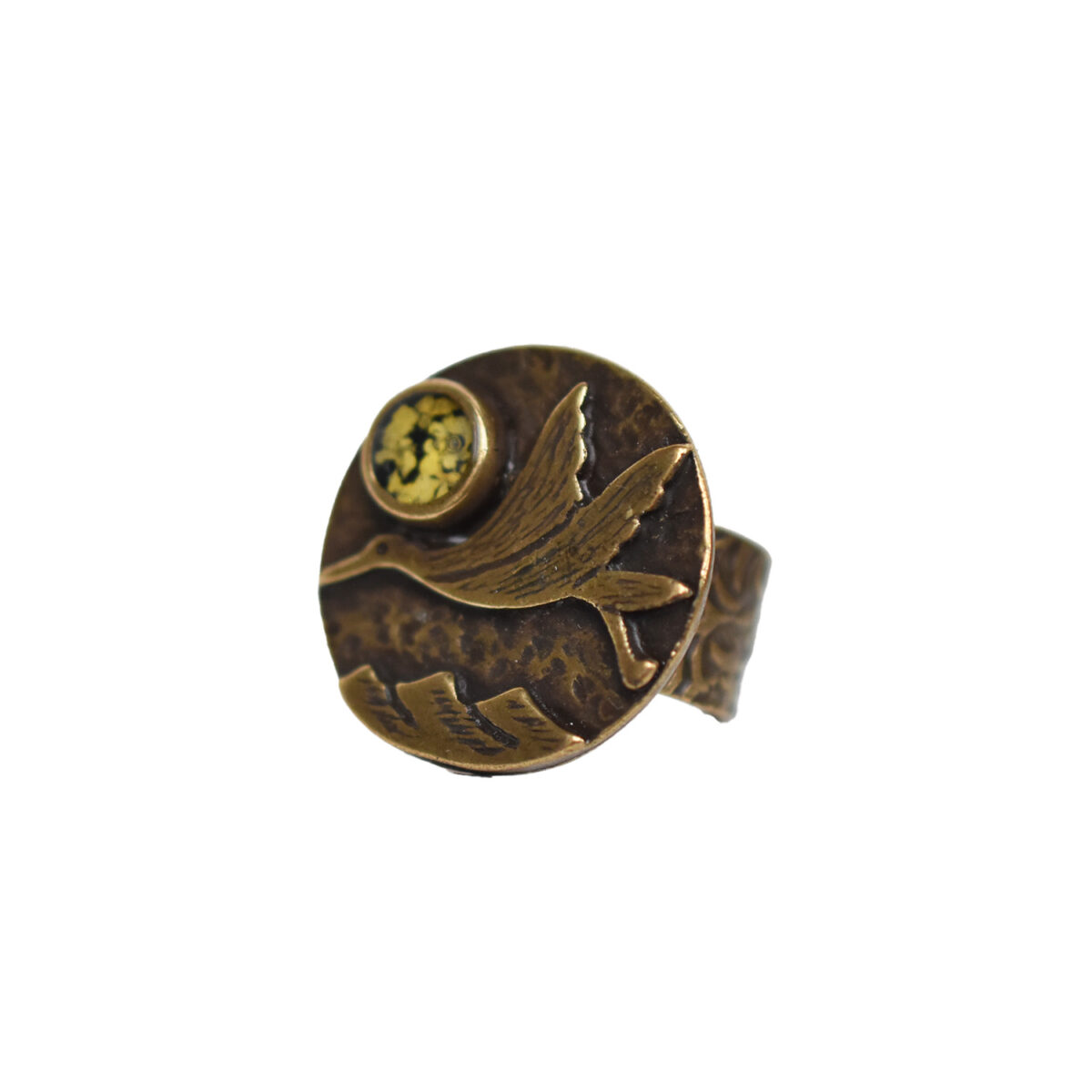 Metal Bird Flower Pressed Ring - Size 7