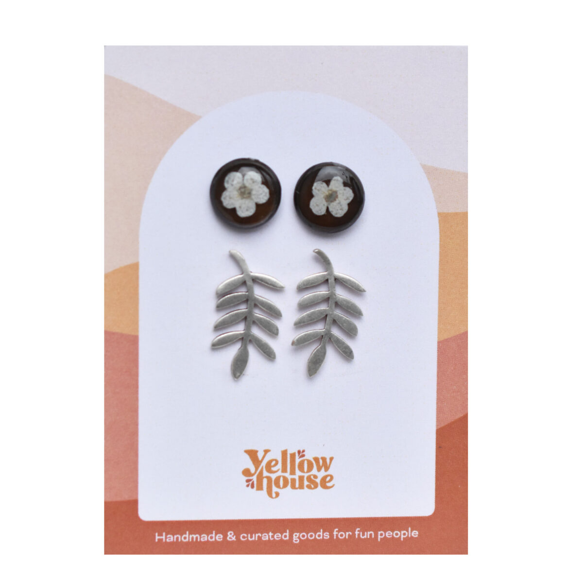 Pressed Flower Studs with Silver Leaf Set