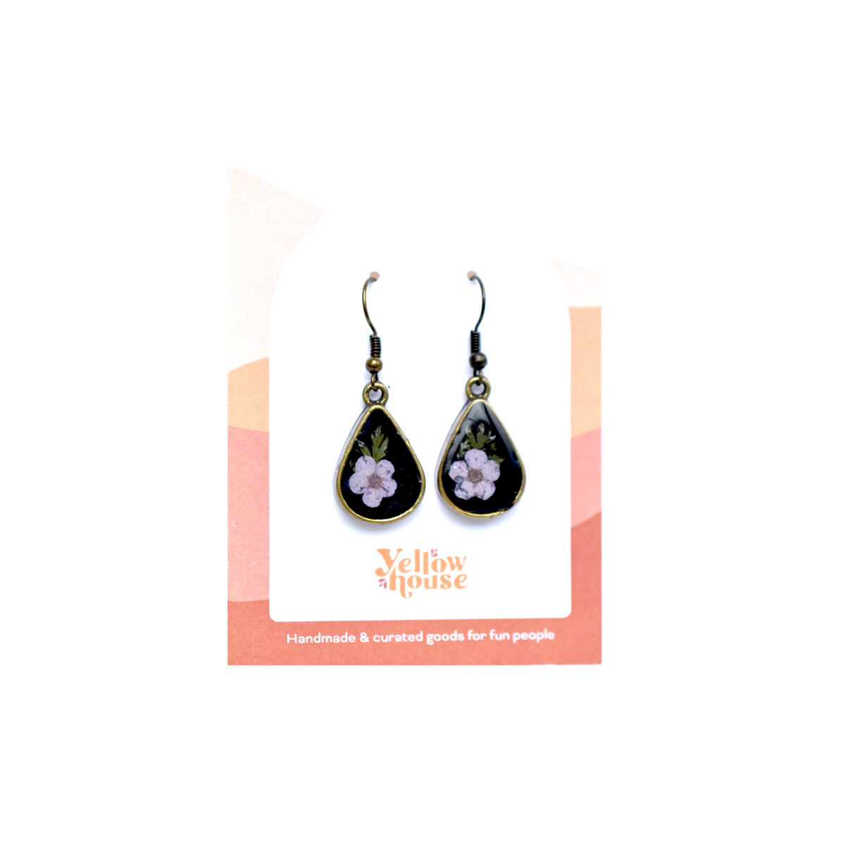 Gold Metal Pressed Flower Hanging Earrings