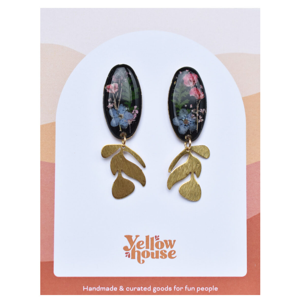 Pressed Flower with Gold Leaf Earrings